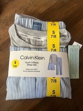 Calvin Klein Youth 3-Piece Sleep Set - Light Blue & Gray